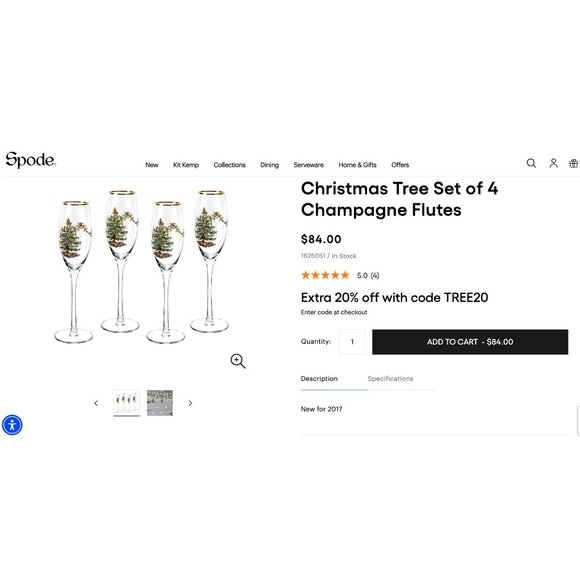 NIB Spode Christmas Tree Champagne Flutes Glasses 8.45 oz Set of 4 Holiday Gift - Picture 11 of 11